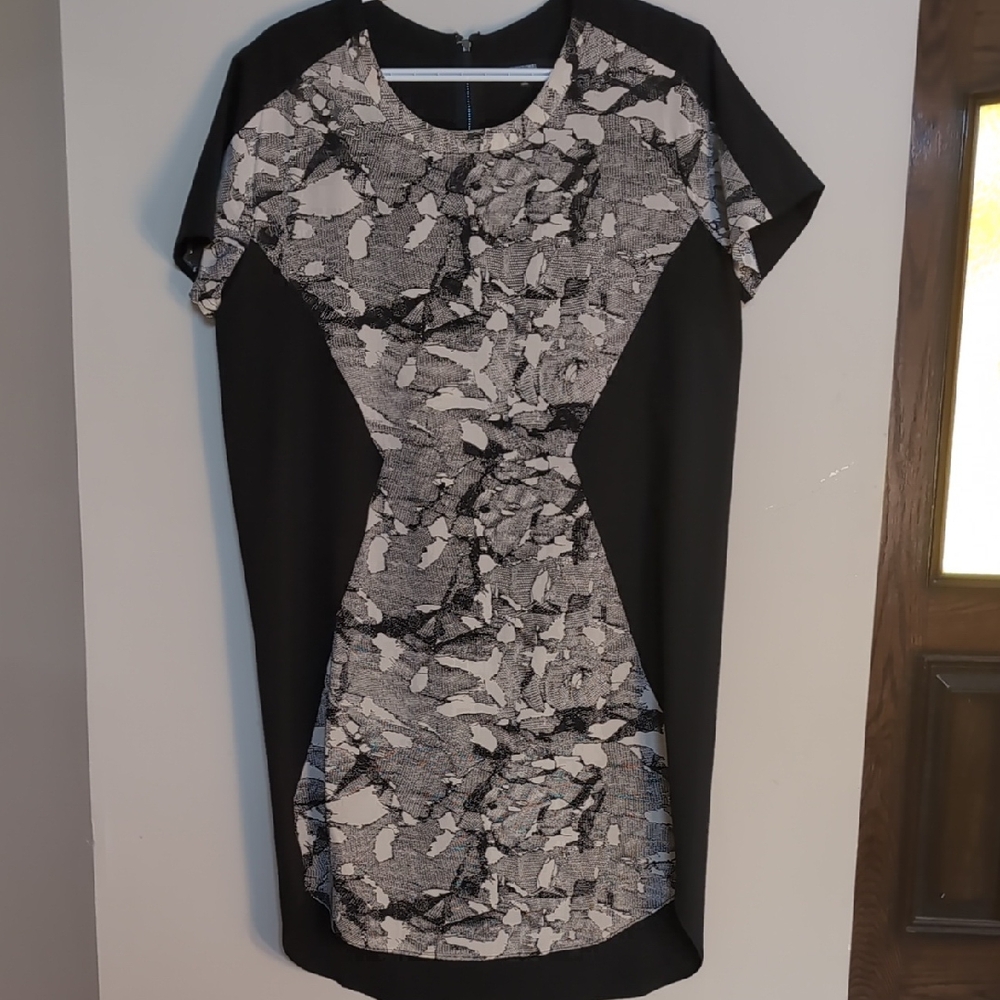 Black and White Sheath Mini Dress with Raglan Sleeves